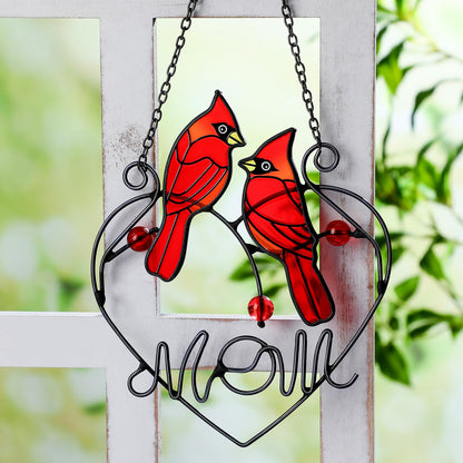 Pasimy Cardinal Gifts Mothers Day Red Cardinal Stained Glass Bird Suncatcher for Women Memorial Gifts for Loss of Loved One Sympathy Hanging Ornament with Metal Chain for Window Front Door Wall