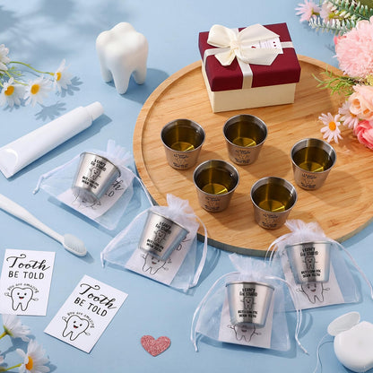 Roshtia 10 Sets Dental Assistant Gifts Bulk Graduation Orthodontic Health Staff Appreciation Funny Dentist End of School Year Tooth Shot Glasses Stainless Steel Tumbler Fix Your Teeth Cups with Cards