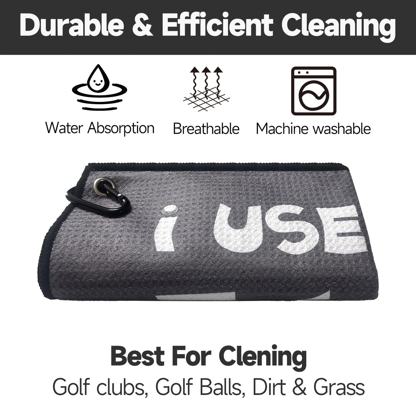 Funny Golf Towel, Funny Golf Gifts Golfers for Any Golf Fan, Golf Accessories for Men Dad Husband, Golf Stuff Inted Golf Towel with Clip - I USE This Towel to Clean My Balls(Gray