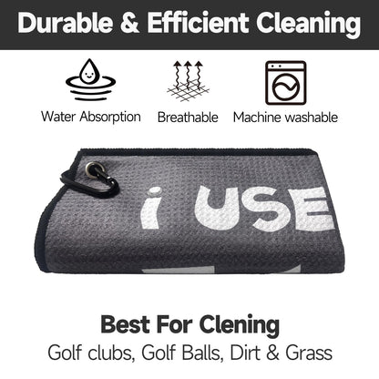 Funny Golf Towel, Funny Golf Gifts Golfers for Any Golf Fan, Golf Accessories for Men Dad Husband, Golf Stuff Inted Golf Towel with Clip - I USE This Towel to Clean My Balls(Gray