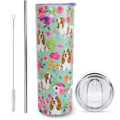 Basset Hound Gifts for Women Cute Dog Tumbler Coffee Cup for Women Basset Hound Travel Mug 20 Oz Stainless Steel Insulated Water Bottle With Lid and Straw