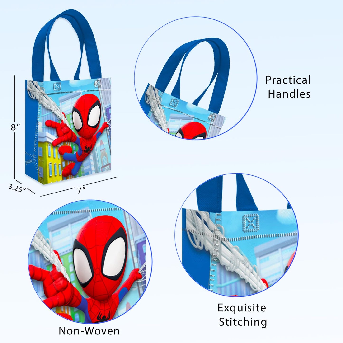 Spidey and His Amazing Friends Party Favor Bag Set – 12 Pack of 8" Marvel Party Goodie Bags for Kids Bulk Reusable Totes | Spiderman Birthday Supplies