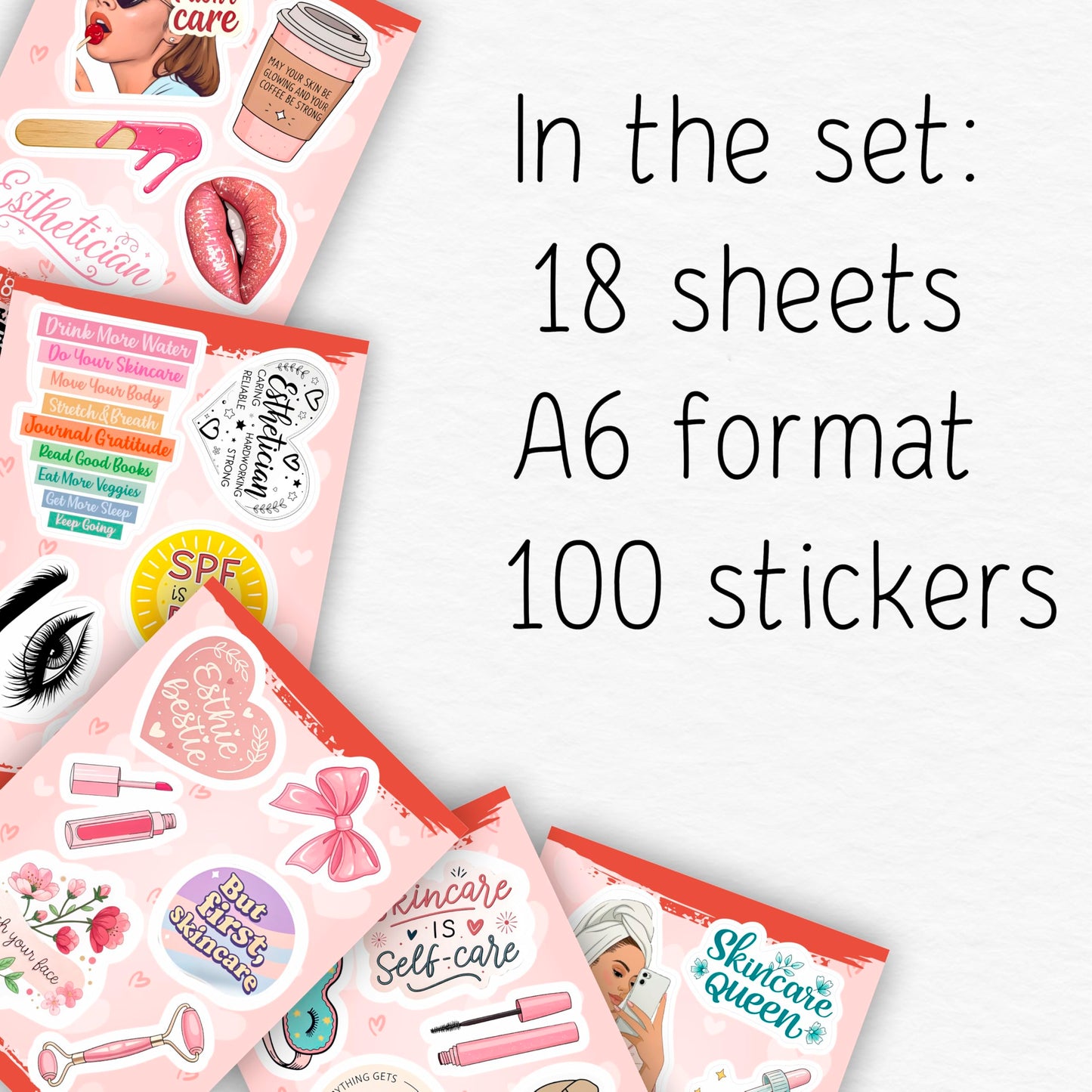100Pcs Esthetician Stickers for Laptop, Skincare Stickers - Esthetician Party Supplies, Gifts - Gift for Women & Men