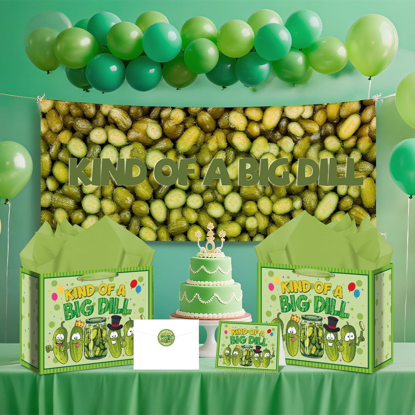 Allparty Funny Pickle Gift Bag Cute Pickle Birthday Bag with Wrapping Paper Card Sticker Envelope Fruit Vegetable Cucumber Party Goodies Favors Bags for Boys Girls Baby Shower Gifts Wrap