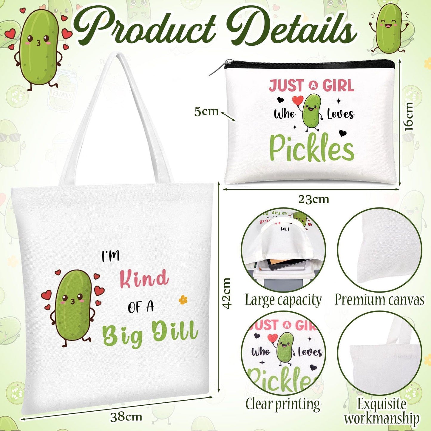 Gilprop 6 Pcs Pickle Gifts for Pickles Lovers Shopping Tote Bag Keychain Cosmetic Bag Sock Spiral Notebook Ballpoint Pen Just a Girl Who Loves Pickles Birthday Christmas Gift Pickle Gift Set for Women