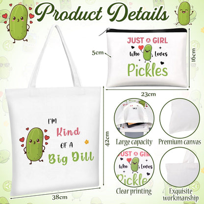 Gilprop 6 Pcs Pickle Gifts for Pickles Lovers Shopping Tote Bag Keychain Cosmetic Bag Sock Spiral Notebook Ballpoint Pen Just a Girl Who Loves Pickles Birthday Christmas Gift Pickle Gift Set for Women