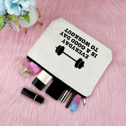 Workout Gifts for Women Makeup Bag Weightlifting Fitness Gifts Trainer Bodybuilding Present Dumbbell Inspirational Gift for Sister Friend Christmas Birthday Gift for Athletic Coach Cosmetic Bag