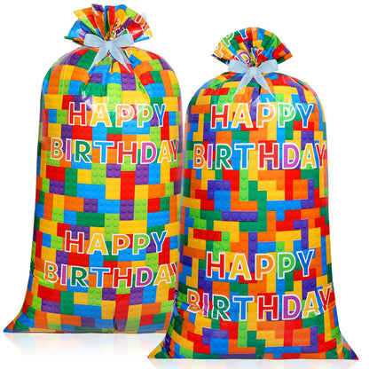 Ctosree 2 Pcs 70" x 40" Extra Large Jumbo Gift Bag Building Block Plastic Giant Gift Bags Oversized Gift Wrapping Bags with 2 Rolls Ribbons for Birthday Party Baby Shower Favor Holiday Supplies