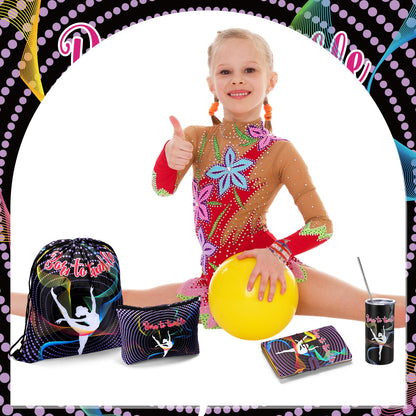 Patelai 11 Pack Gymnastics Gifts Set Gymnastics Drawstring Bag Hairband Bracelet Necklace Makeup Bag Keychain 15 oz Tumbler Cup with Lid Gym Gymnast Party Favors