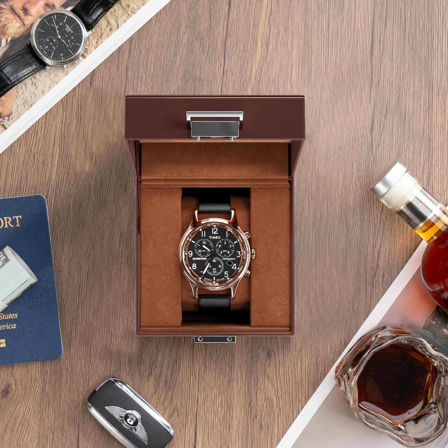 ProCase Watch Box, Single Mens Watch Case, Watch Storage Holder Organizer, Watch Display Case with Glass Lid, Anniversary Birthday Valentine Gifts for Men Women -1 Slot, Espresso