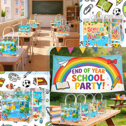 Zenoble 24 Pcs End of the Year Gifts Bags, School's Out for Summer Gift Clear PVC Bags with Handles Party Goodie Candy Treat Bag for Kids Students Teacher Beach Pool Party Favors Supplies