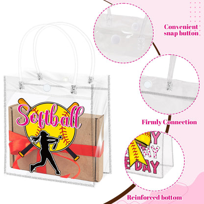 H1vojoxo Softball Goodie Gift Bags - 24PCS Softball Clear PVC Gift Bags for Team Girls with Handle Reusable Sport Party Favors Team Birthday Gifts Bag Treat Snack Bag for Girls End of Season Gifts Bag