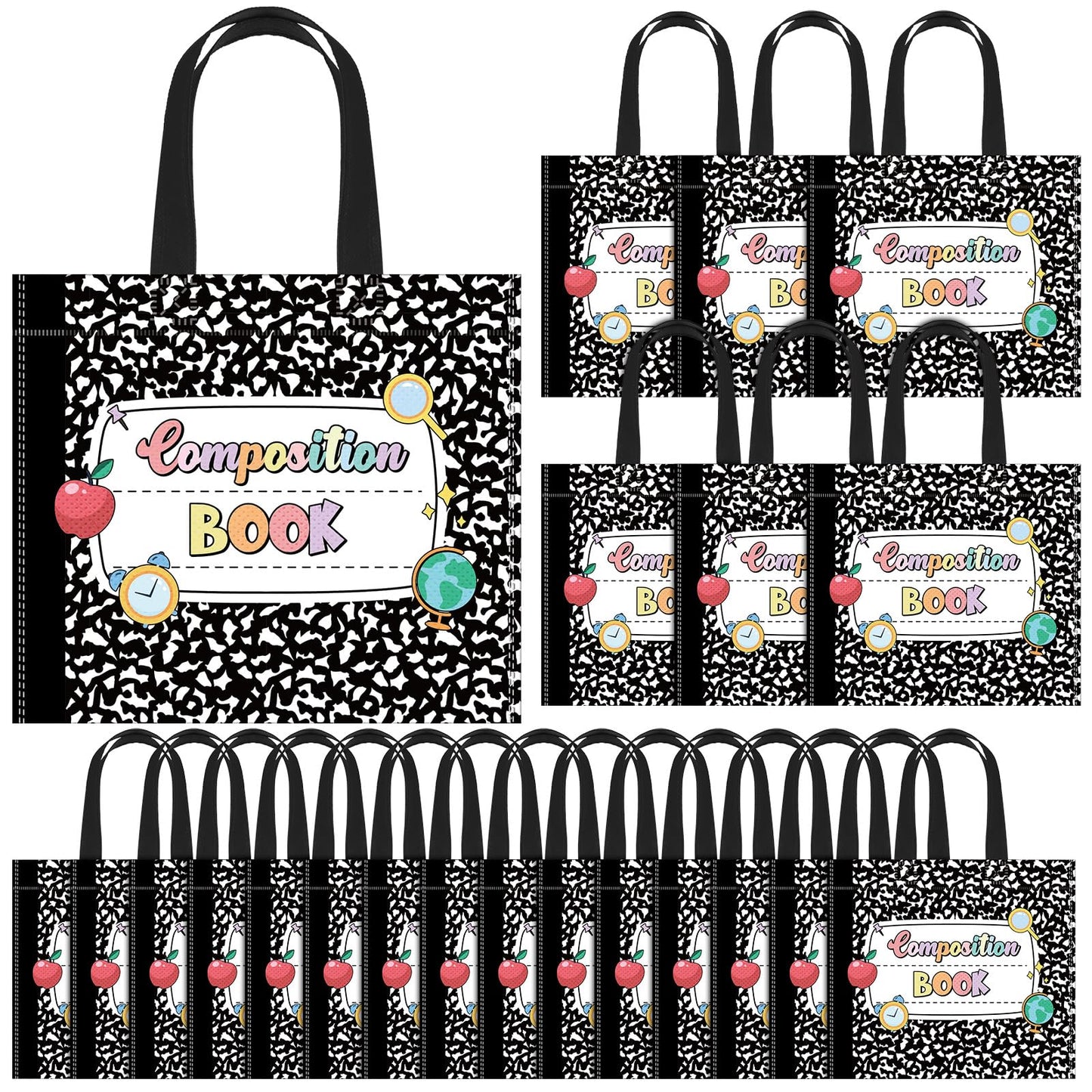 Cosblank 24 Pcs Teacher Appreciation Gift Bags Composition Notebook Non Woven Back to School Gift Bags with Handle Candy Treat Thank You Party Favors Supplies for Graduation Wrapping Supplies