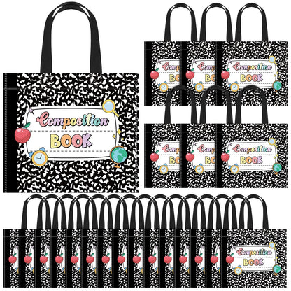 Cosblank 24 Pcs Teacher Appreciation Gift Bags Composition Notebook Non Woven Back to School Gift Bags with Handle Candy Treat Thank You Party Favors Supplies for Graduation Wrapping Supplies