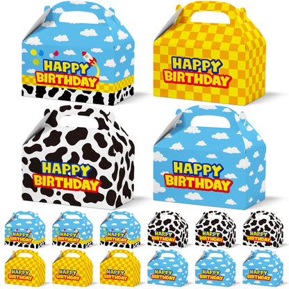 Bsenhe 16PCS Cartoon Gift Bag, Cartoon Birthday Decorations Goodie Bags Party Favor Boxes for Theme Birthday Party Supplies Sky White Cloud Cow Print Candy Bags