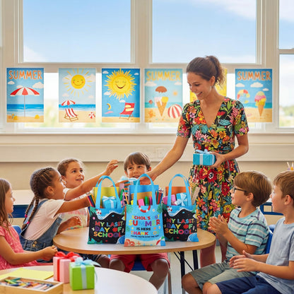 Cosblank 36 Pcs Summer Gift Bags Bulk, School's out for Summer End of Year Tote Bags with Handle, Non-woven Reusable Last Day of School Gifts for Students Classroom Beach Pool Tropical Party Favors