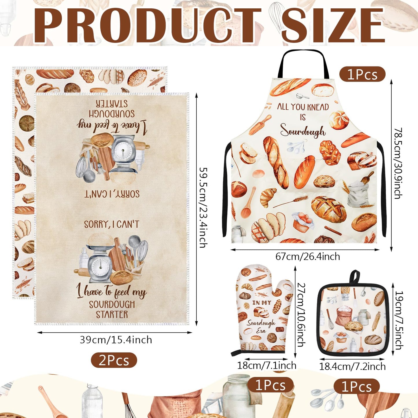 Hahafelt 5 Pcs Sourdough Baking Gifts Include Sourdough Bread Towels Apron Oven Mitt Pot Holder for Baker Bread Mom Sister Wife Aunt Lover