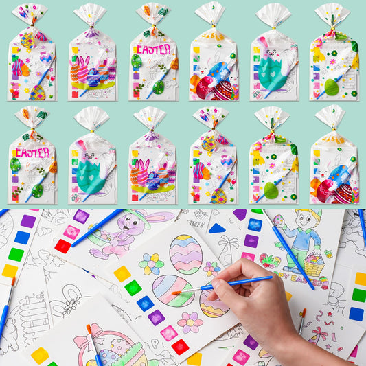 Easter Gifts for Kids, 24 Pack(192 PCS) Water Coloring Books with Goodie Bags Bulk for Easter Basket Stuffers Classroom Prizes School Activities Supplies Easter Crafts Toys Party Favors