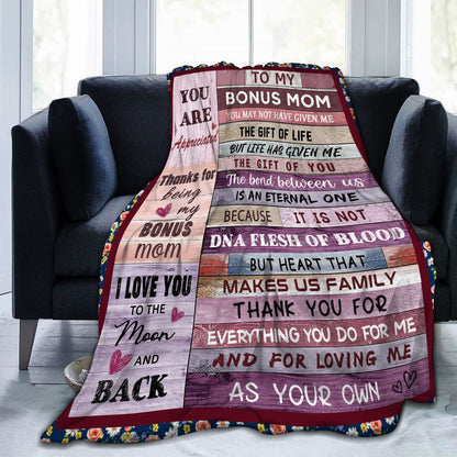 Bonus Mom Gifts Blanket from Daughter Son, Stepmom Birthday Gifts for Bonus Mother Stepmother Mothers Day Christmas Thanksgiving Gift Throw Blankets 50" x 60"
