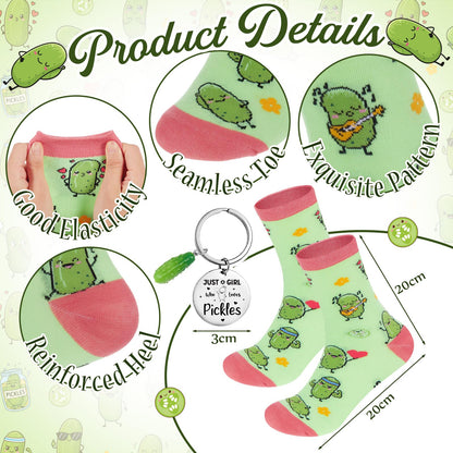 Gilprop 6 Pcs Pickle Gifts for Pickles Lovers Shopping Tote Bag Keychain Cosmetic Bag Sock Spiral Notebook Ballpoint Pen Just a Girl Who Loves Pickles Birthday Christmas Gift Pickle Gift Set for Women