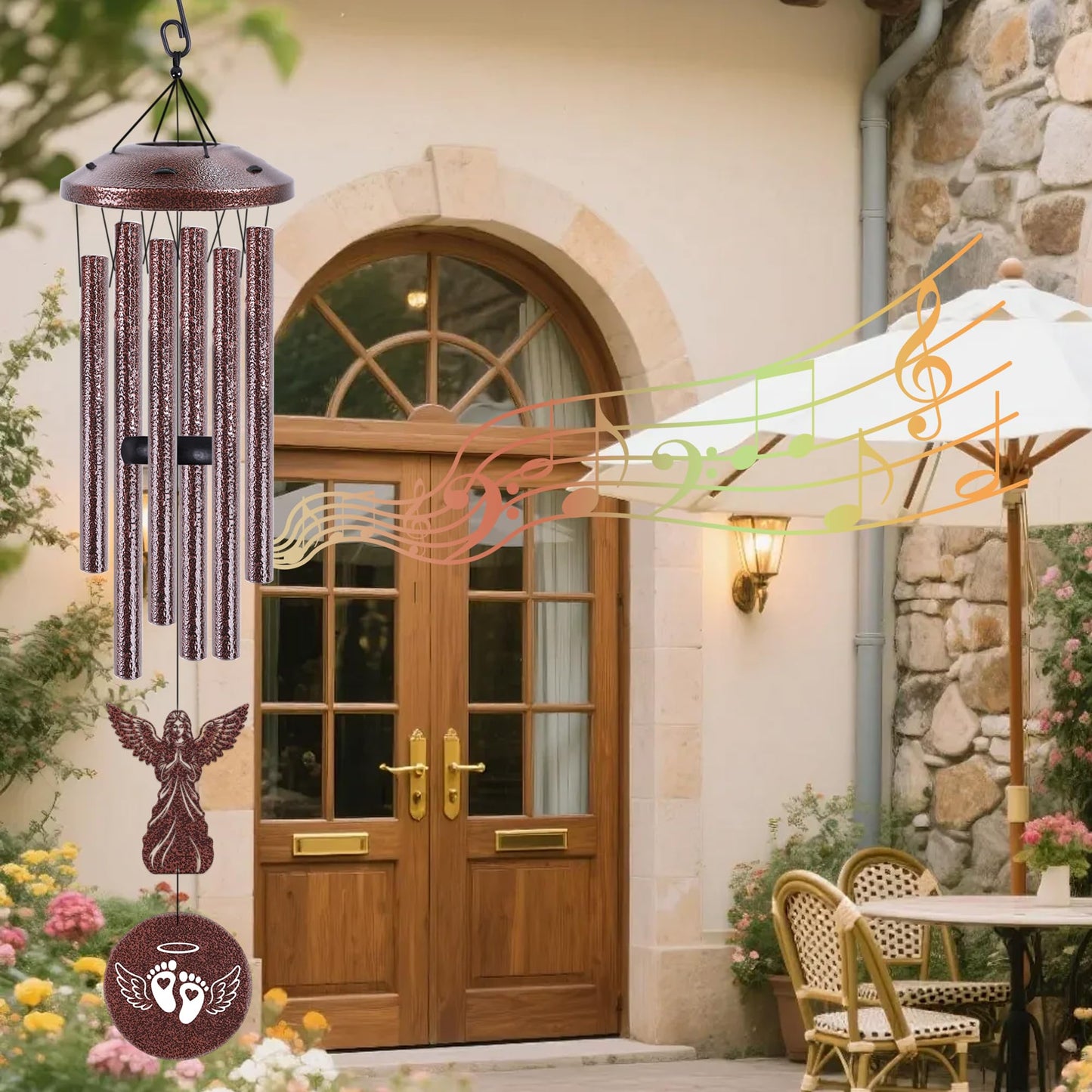 Miscarriage Sympathy Gifts for Mothers, Wind Chimes for Outside, Memorial Wind Chimes with Angel Charm and Sympathy Card for Baby Loss Gifts for Mom Garden Patio Porch