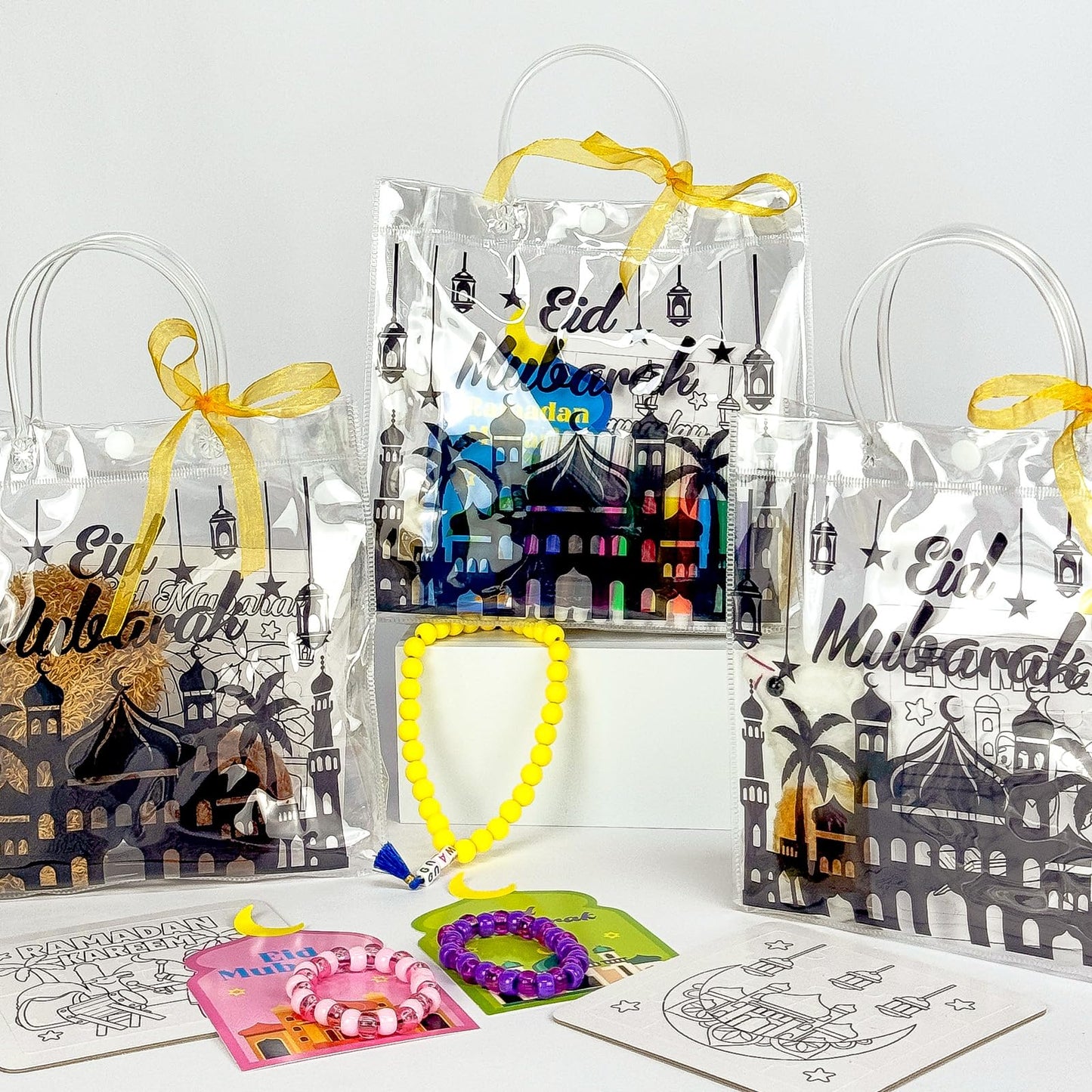 Cinrobiye 24 Pack Ramadan Mubarak Reusable Gift Bags Eid Treat Bags for Kids Classroom Party Favors Non Woven Tote Bags for Candy Eid al Adha Decorations