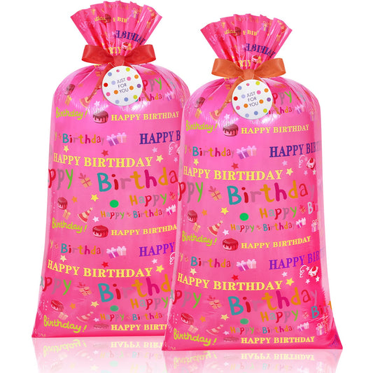 Teling 2 Pcs 70"x 40" Extra Large Jumbo Gift Bags Plastic Present Giant Wrapping Bags with 2 Cord Tie and 2 Gift Tags for Birthday Party Supplies(Girl Style)