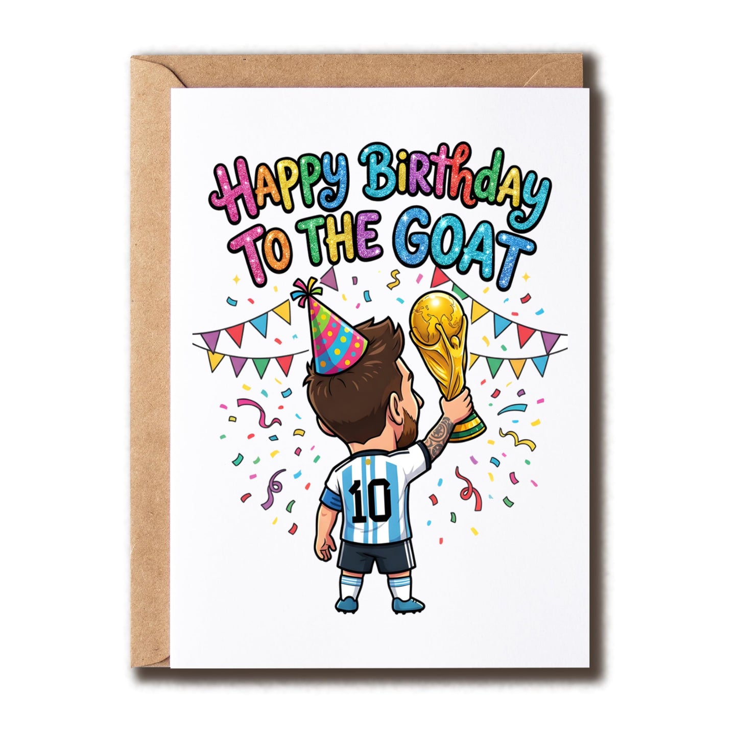 Mes.Si Birthday Card - Happy To The Goat Greeting - Argentina Football Soccer Fan Gift - World Cup Champion Trophy Illustration - Sports Legend Stationery
