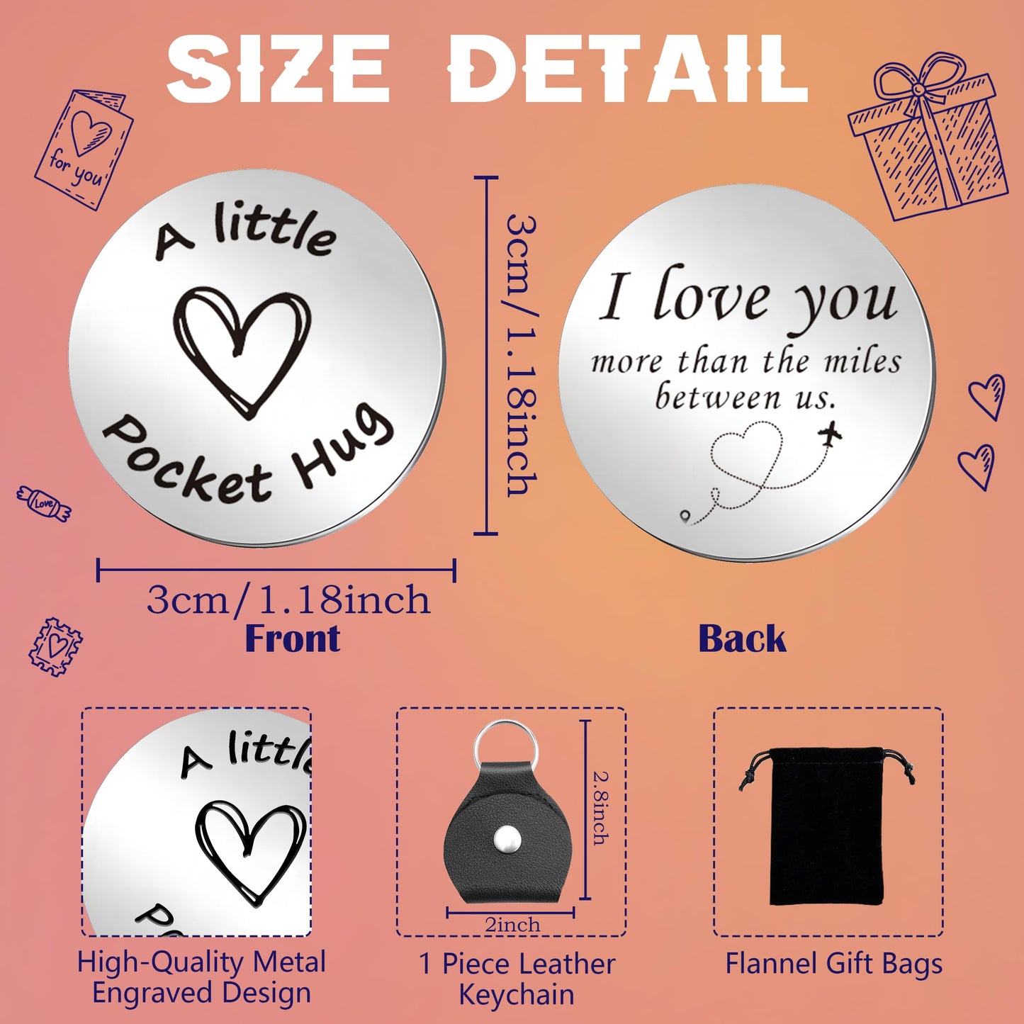 NATSUNO Long Distance Relationship Gifts,Pocket Hug Token For Christian,Christian Keychain,Christian Gift For Women