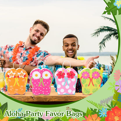 MotiMind 24 Pcs Summer Party Gift Bags Paper Beach Flip Flop Party Favor Bags with Handles Hawaii Pool Tropical Goodie Treat Gift Wrap Supplies