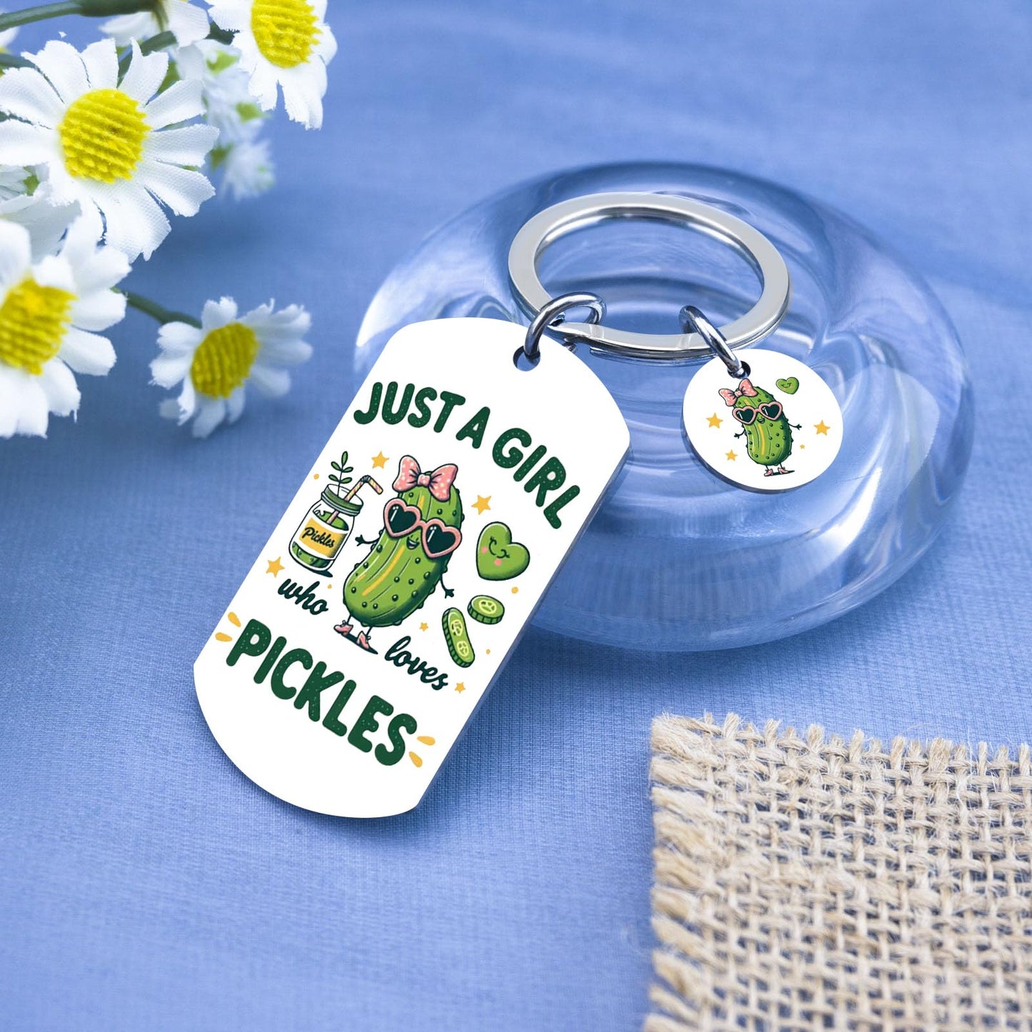 Pickle Gifts for Pickle Lovers Funny Birthday Gifts for Women Just A Girl Who Loves Pickles Keychains Cute Birthday Christmas Thanksgiving Halloween Gag Gift for Woman Accessory