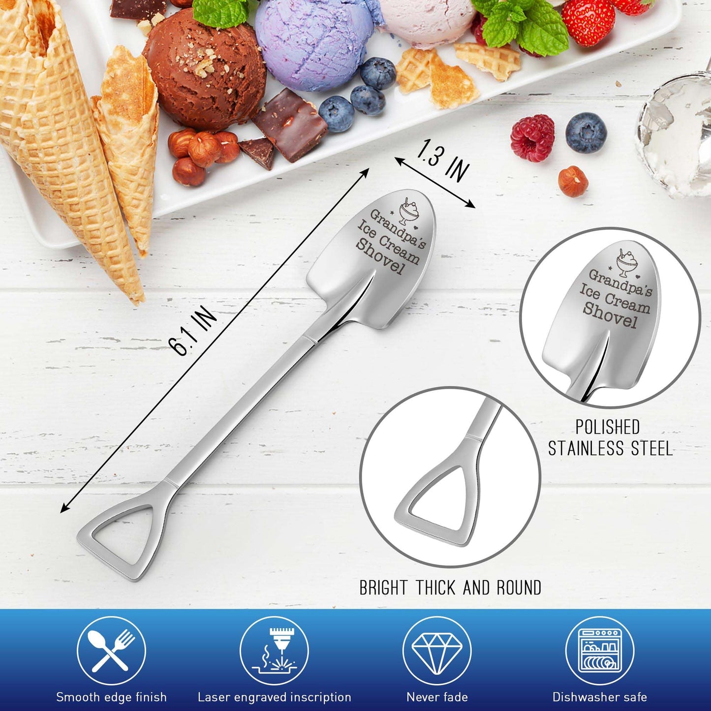 Grandpa Papa Gifts for Birthday Fathers Day Funny Dad’s Ice Cream Shovel Spoon Presents for Grandfather Pops Daddy Step Bonus Dad, Dad’s Birthday, from Grandkids, Grandchildren