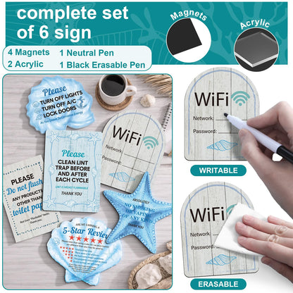 Eaasty 9 Pcs Rental House Essentials for Hosts 10 x 8 Inches 120 Pages Coastal Cabin Guest Book for Vacation Home Guesthouse Welcome Log Short Term Rentals Sign and Fridge Magnets