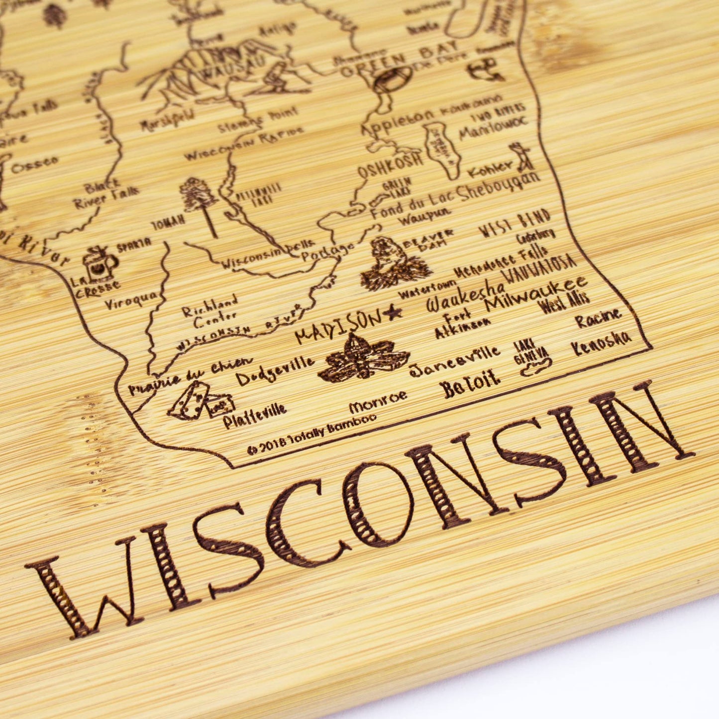Totally Bamboo A Slice of Life Wisconsin State Serving and Cutting Board, 11" x 8.75"