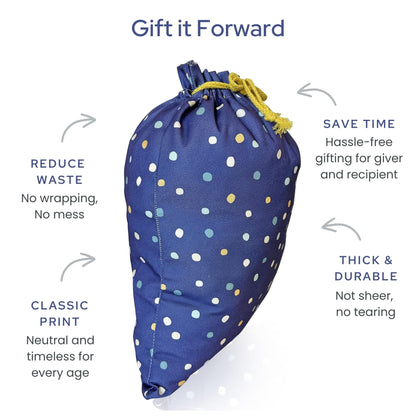 Gather & Knot Dot Gift Bags | Reusable Fabric Drawstring Bags | Large 20” & Small 12” | Premium Canvas Wrap for Birthdays, Showers & Gifting | Navy Painted Dots