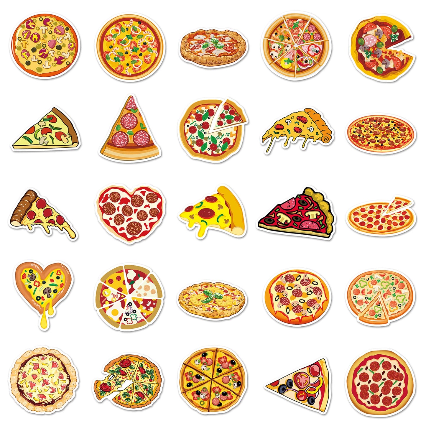 Pizza Stickers Pack, 50PCs, Aesthetic Vinyl Waterproof Decals, Food Stickers for Hydro Flask, Laptop, Water Bottle, Gift Decals for Toddlers, Teens, Girls (Pizza)