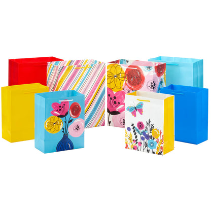 Hallmark Assorted All Occasion Gift Bags (8 Bags: 4 Medium 9", 4 Large 13") Flowers, Butterfly, Stripes, Solids for Easter, Birthdays, Bridal Showers, Mother's Day