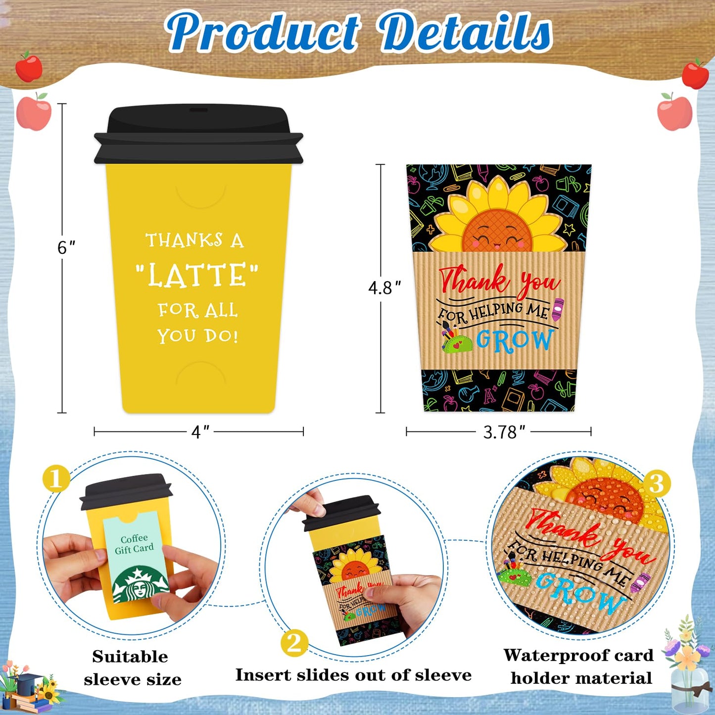 WhatSign Teacher Appreciation Gift Card Holder - Thanks a Latte Gifts Card Holder for Teachers Thank You Teacher Cards