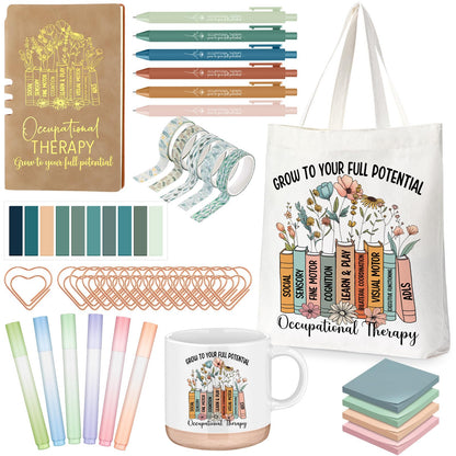 Yungyan 35 Pcs Occupational Therapy Appreciation Gifts Office Set Included 13 oz Ceramic Mug Tote Bag Leather Notebook Pen Sticky Note Highlighter Paper Clip Occupational Therapy Thank You Gift