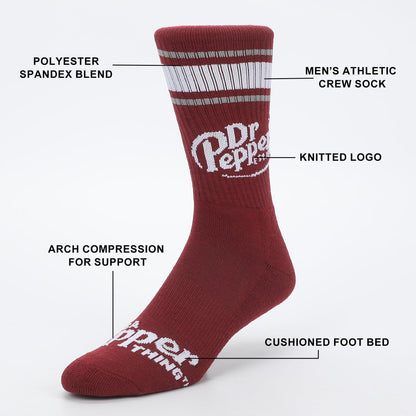 Bioworld Dr Pepper Classic Logo Maroon Men’s Athletic Crew Socks