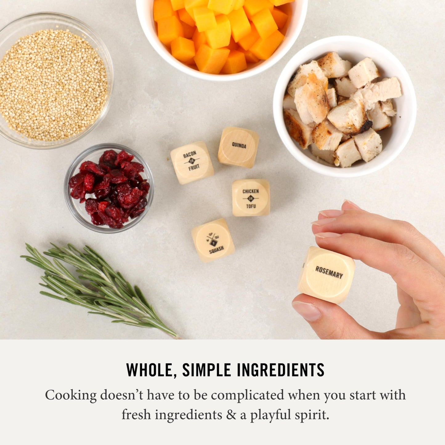 Two Tumbleweeds Foodie Dice - Set of 9 Dice to Inspire Creative, Seasonal Meals with Take Out Die - Unique Cooking Gift