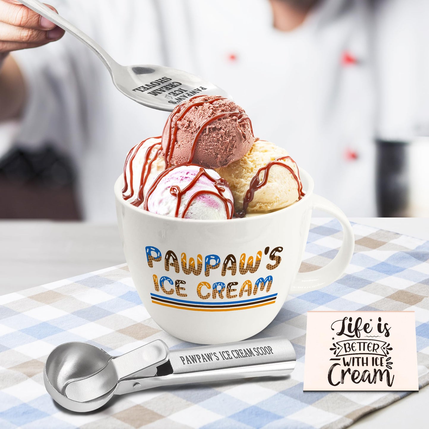 FUTBU Pawpaw Gifts, Gifts for Him Paw Paw's Christmas, Paw Paw's Ice Cream Bowl Scoop Shovel Spoon Set, Paw-Paw’s Ice Cream Gift, Ideal Xmas Birthday Father's Day Man Gifts