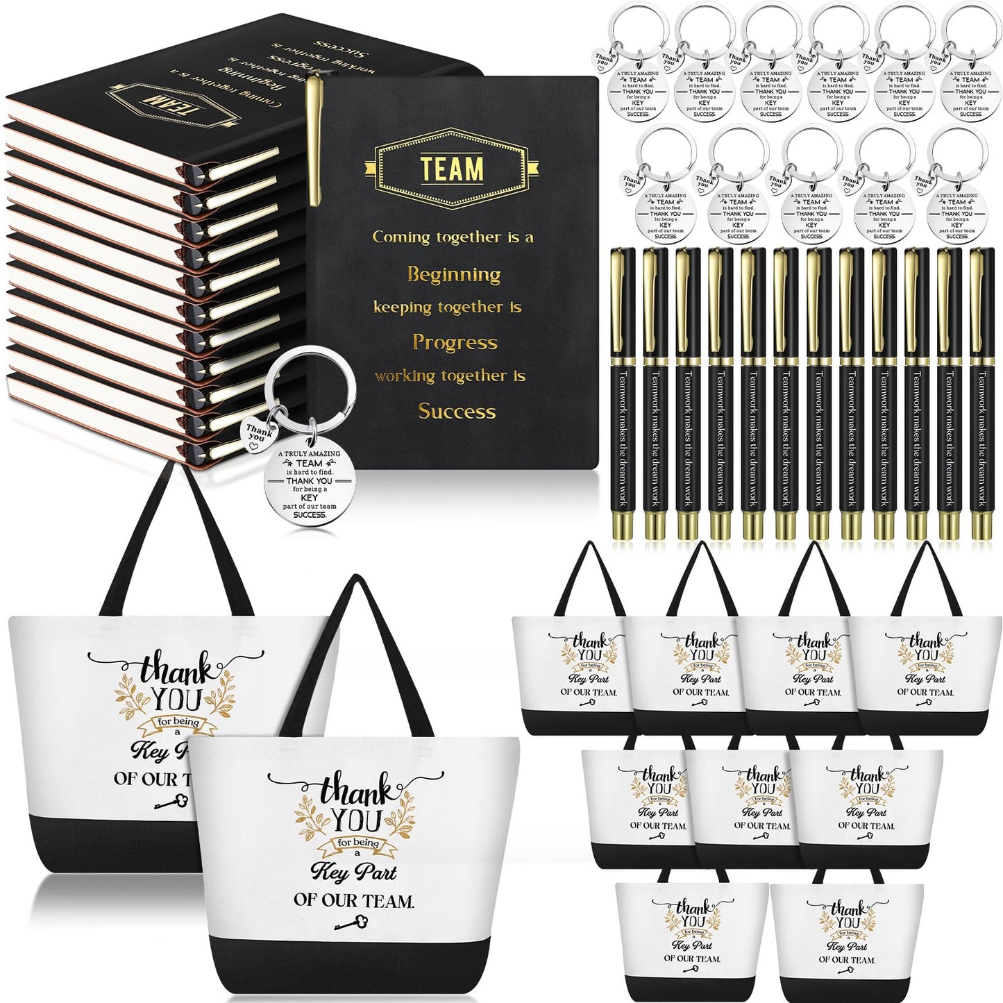 12 Sets Team Appreciation Gifts for Employee Bulk A5 Leather Notebook Canvas Tote Bags Keychain Ballpoint Pens Thank You Appreciation Gifts for Coworkers Staff Teacher Nurse(Classic Color)