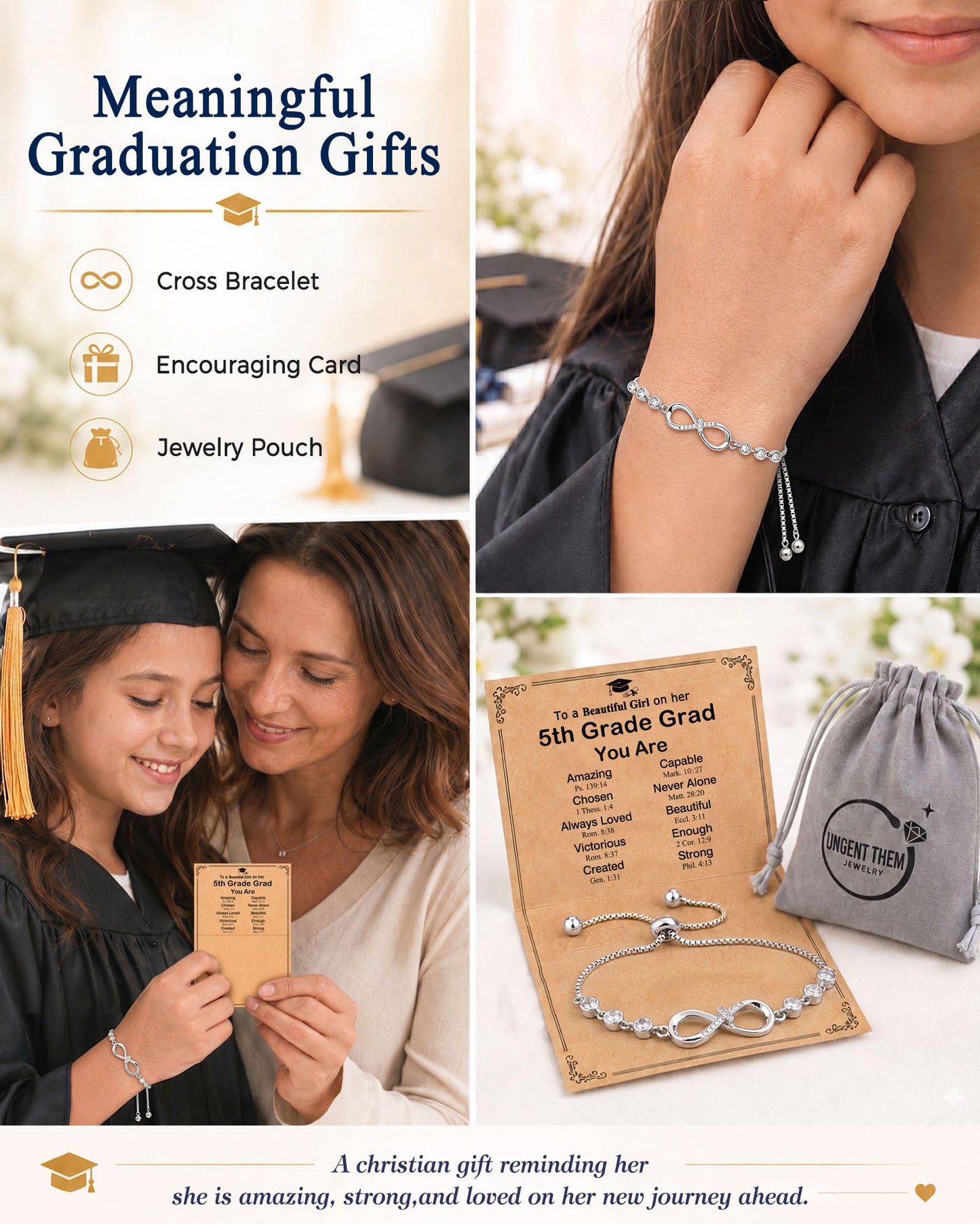 UNGENT THEM Infinity Love CZ Cross Bracelet-5th 8th Christian Graduation Gifts for Girls Her