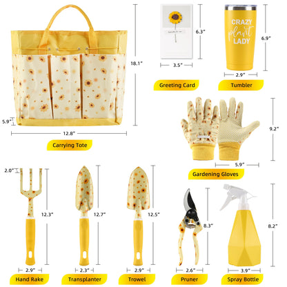 Sunflower Gardening Gifts for Women, Garden Tool Set, Heavy Duty Gardening Hand Tools with Garden Tool Bag,Yellow