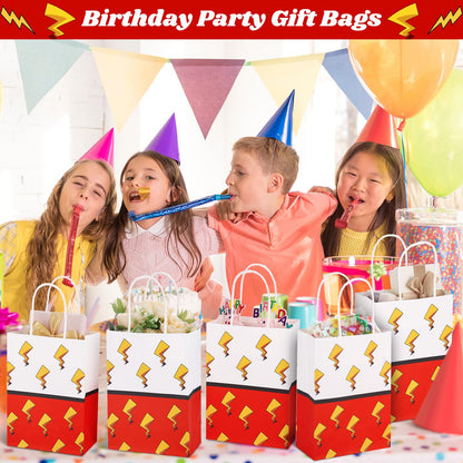 24 Pcs Cartoon Animation Gift Bags Red Birthday Party Bags Paper Goodie Bag with Handle Candy Bag Decorations for Birthday Holiday Event Supplies Gift Fillers