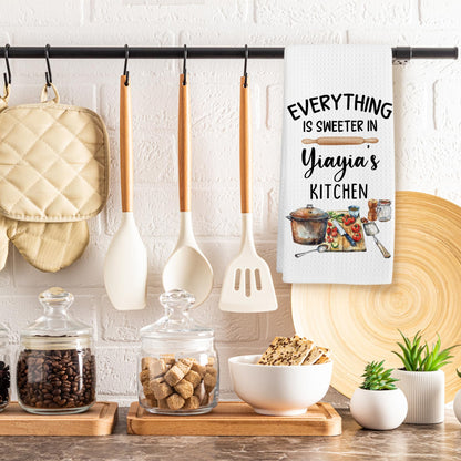 Yiayia Gifts for Grandma Kitchen Towels, Christmas Mothers Day Birthday Gifts for Yiayia from Grandkids Hand Towel, Everything is Sweeter in Yiayia's Kitchen Decorative Tea Dish Towels, 16x24in