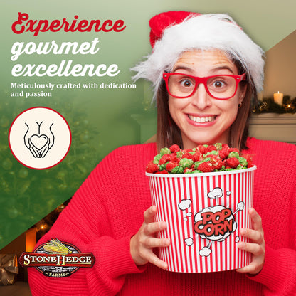 Stonehedge Farms Christmas Kettle Corn Popcorn | 26 oz Large Tub | Perfect for the Holidays | Green and Red | Bulk Gourmet Popped Sweet Snacks | Pop Corn Gift