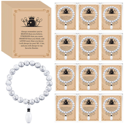 Unittype 12 Set Bowling Bead Bracelets Bowling Gifts for Women Howlite Bowler Ball Keychain Set, Birthday Gifts for Bowlers Players Lovers, Team, Athlete Souvenir, Sports Jewelry Gift for Her
