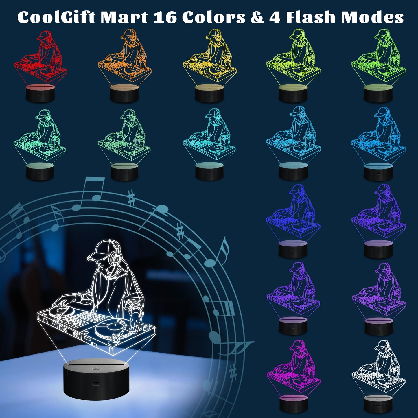 CoolGift Mart DJ Night Light, 3D LED Optical Illusion Lamp with 16 Colors and Remote Controller, Gifts for DJ Music Lovers